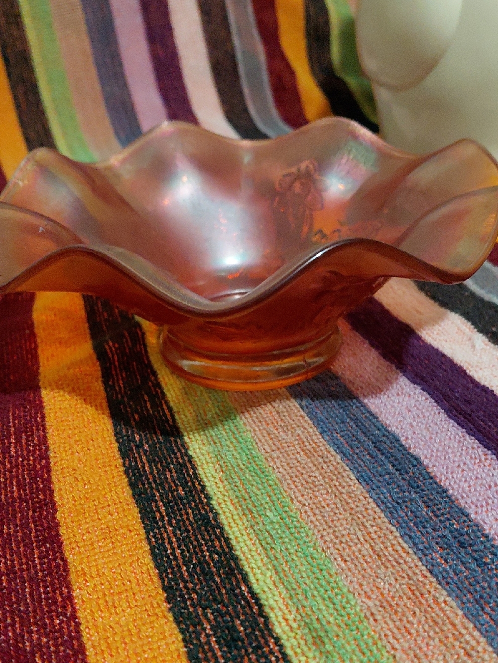 Iridescent Amber Glass Decorative Bowl - Home Art